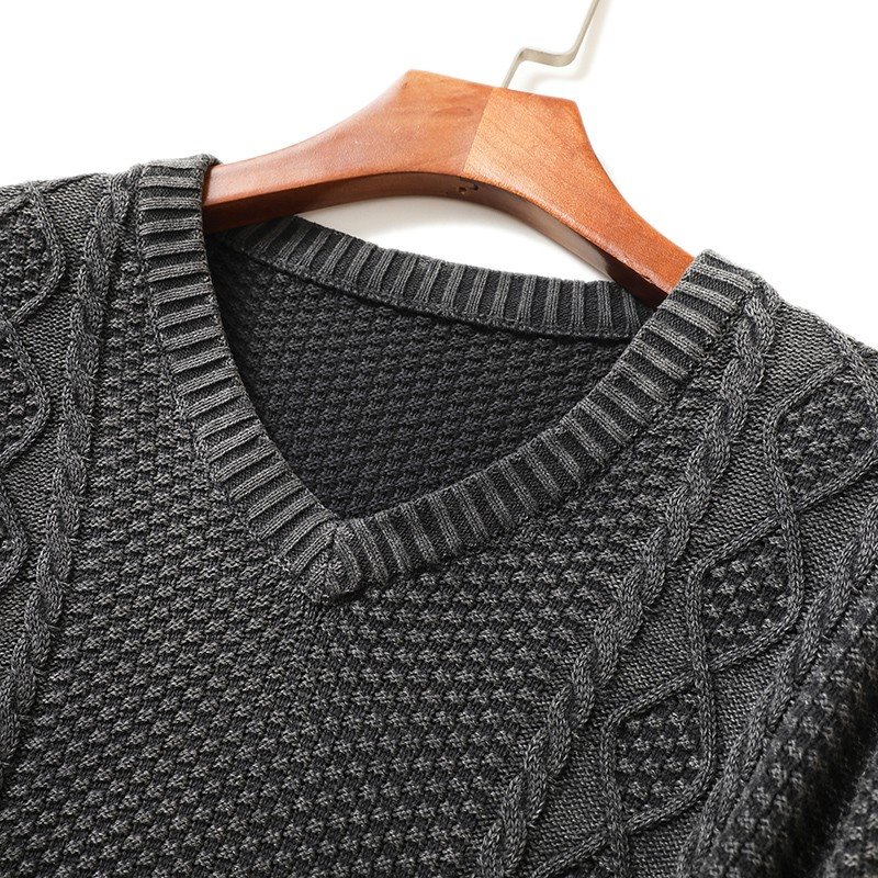 Men cable knit sweater v neck supplier&manufacturer